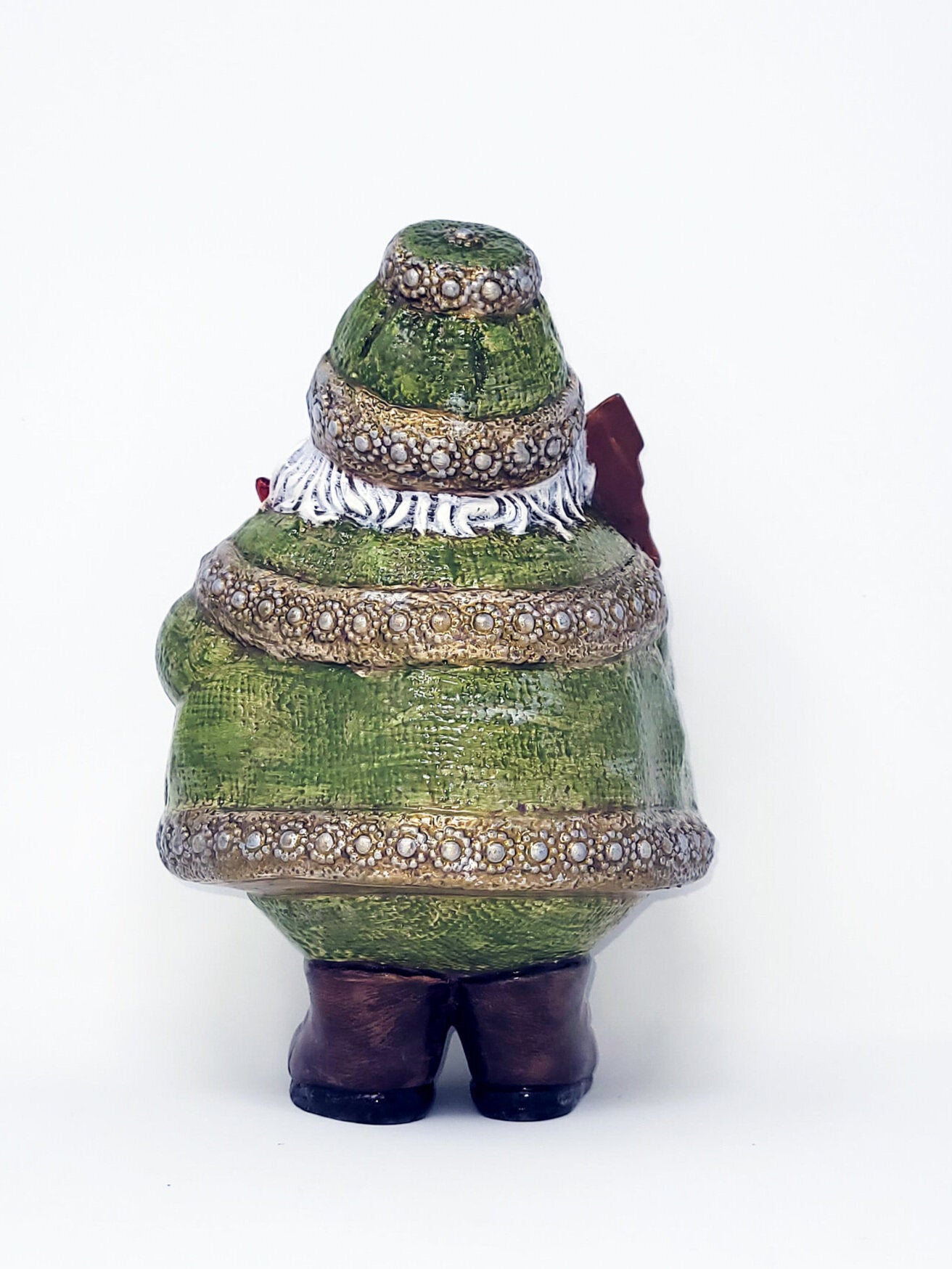 Roly Poly Birdhouse Santa: Green & Gold
