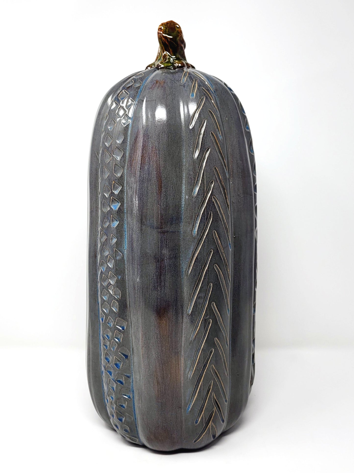 Stone-Blue Carved Design Pumpkin Set (3)