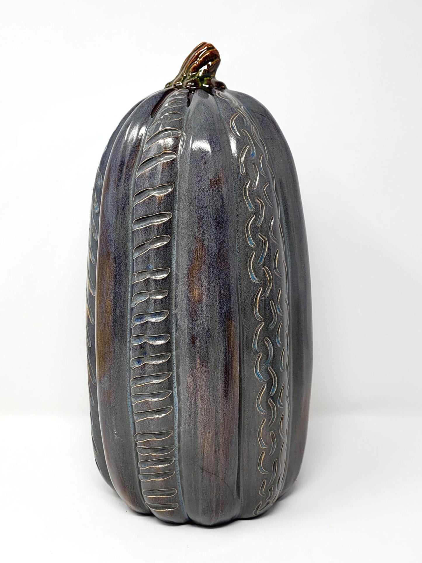 Stone-Blue Carved Design Pumpkin Set (3)