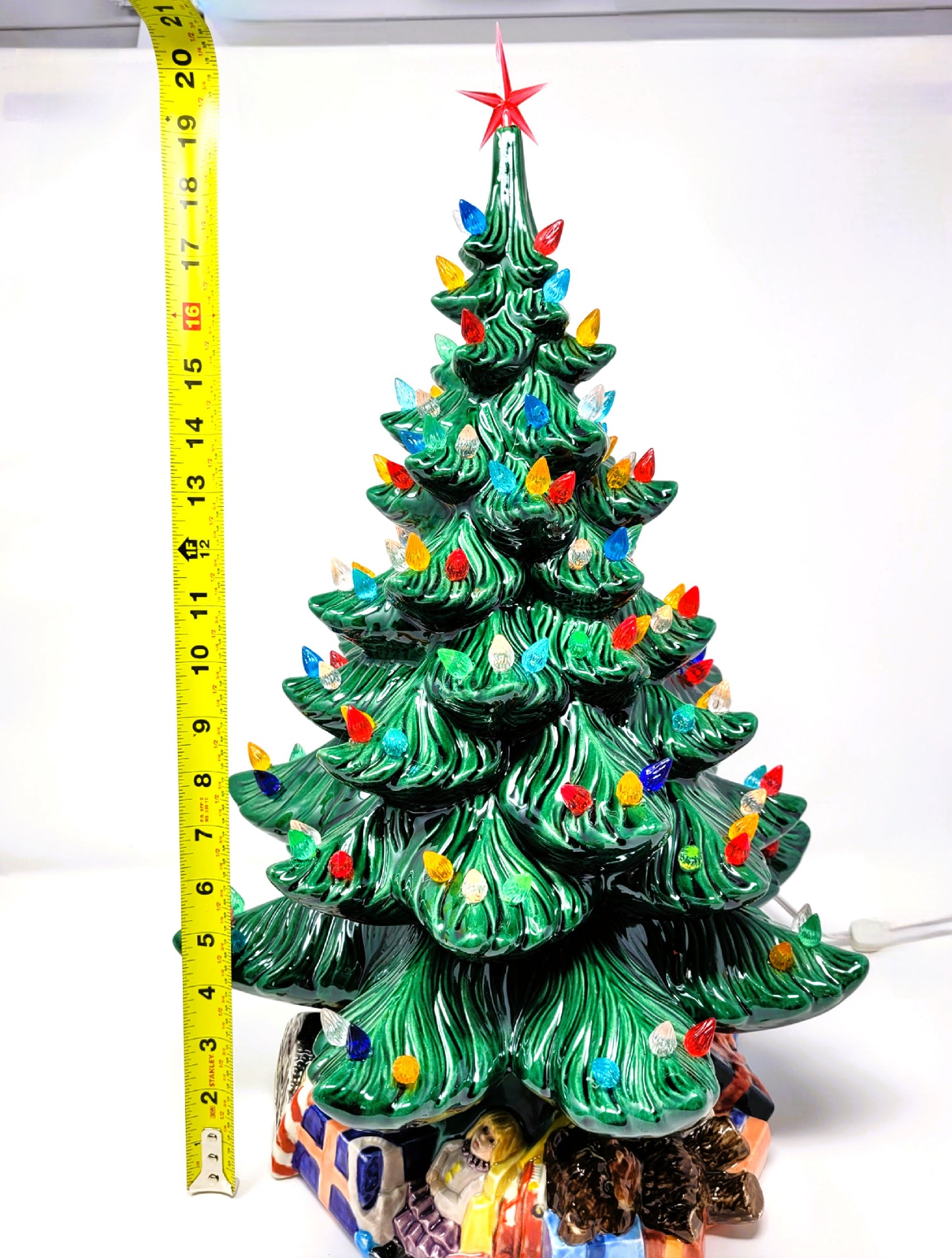 Ceramic Christmas Tree - Green Multi Light Two Layer with Present Base