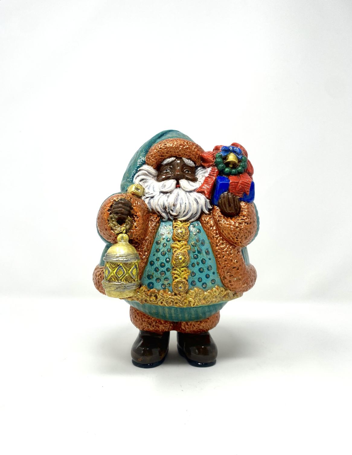 Roly Poly Bell Santa: Teal & Orange