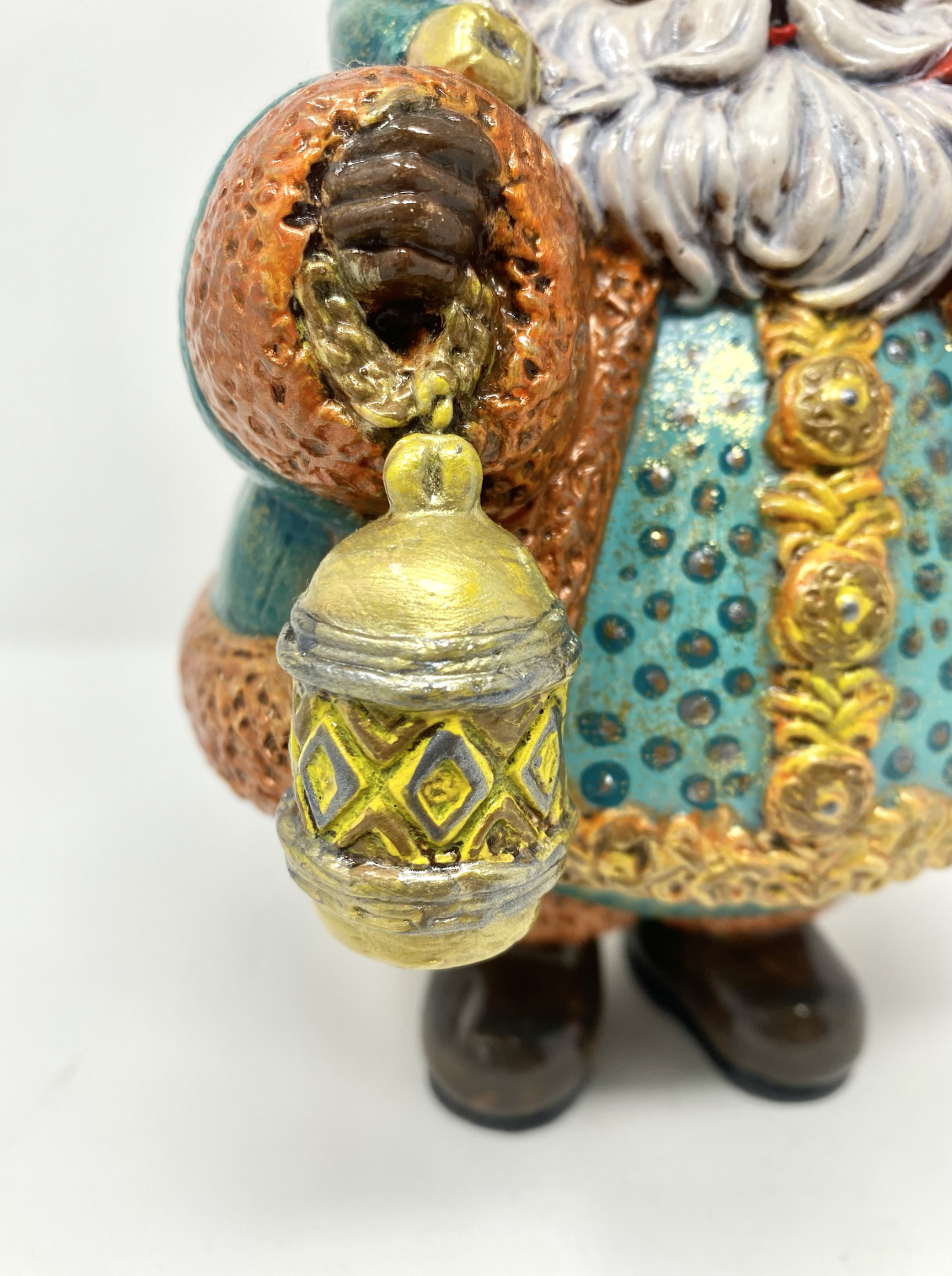 Roly Poly Bell Santa: Teal & Orange