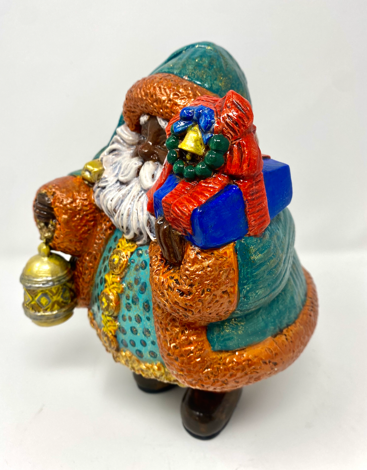 Roly Poly Bell Santa: Teal & Orange