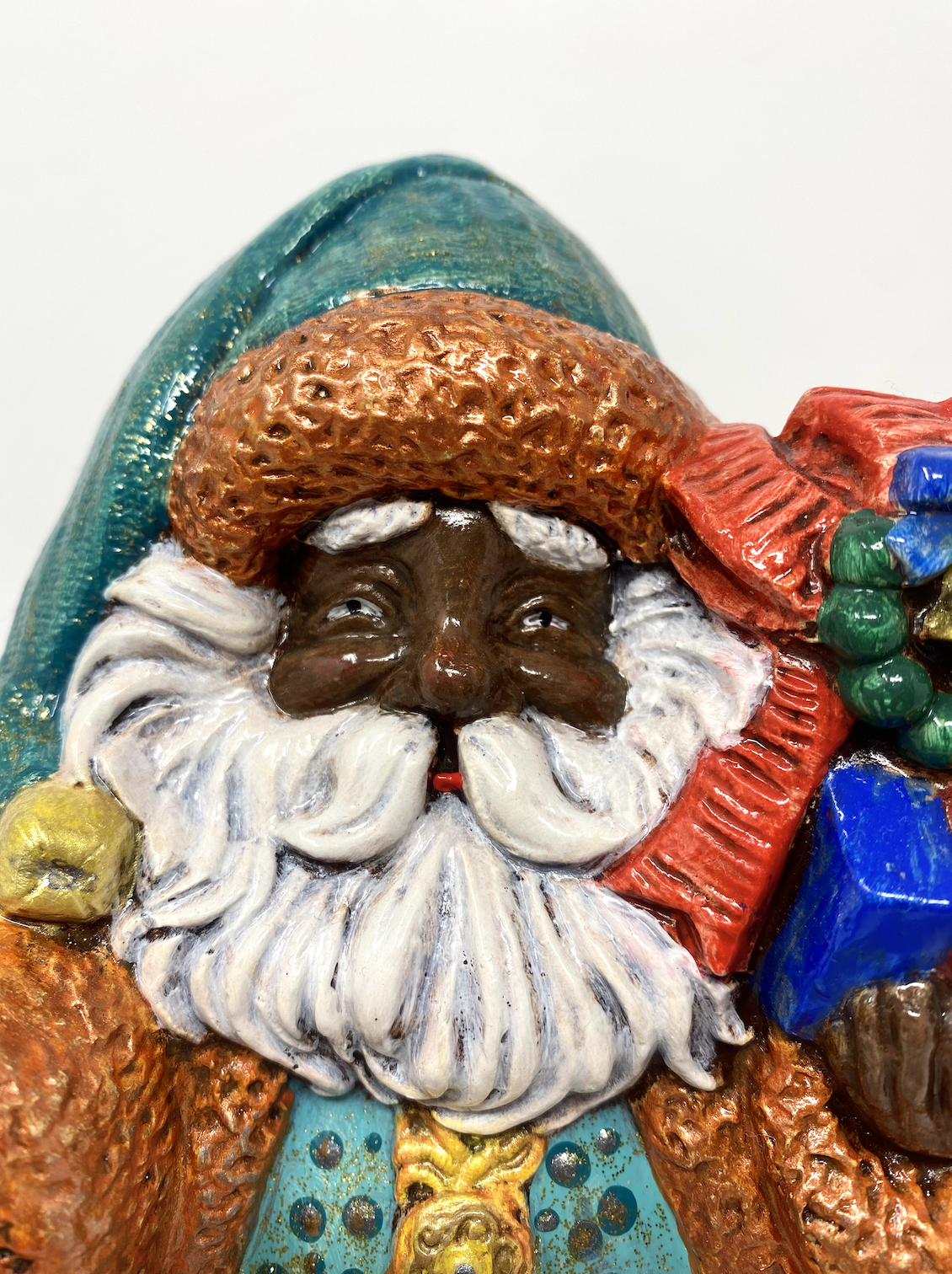 Roly Poly Bell Santa: Teal & Orange