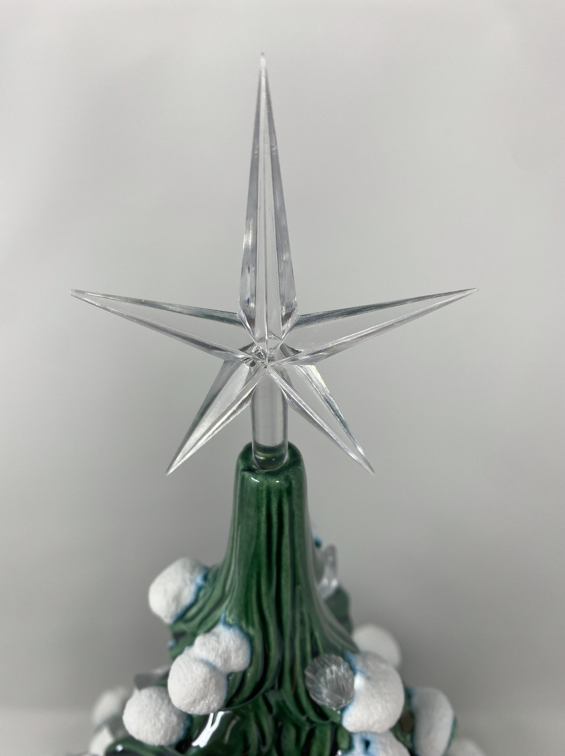 Green Christmas Tree with White Lights and Classic Base