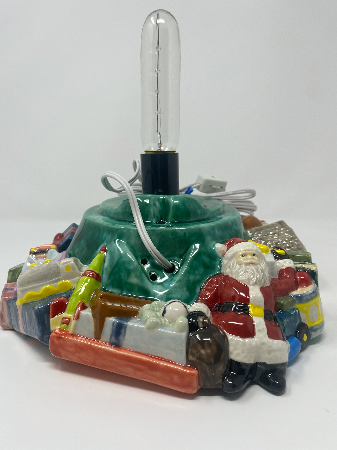 Ceramic Christmas Tree - Green Multi Light Two Layer with Present Base