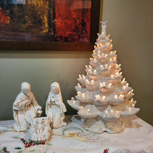 Two Tier Atlantic White Mother of Pearl Ceramic Christmas Tree