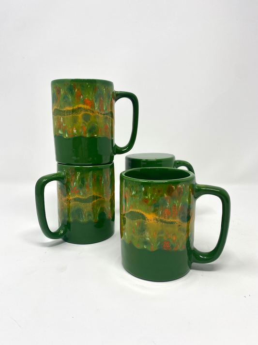 Mini Mug Set: Marbled Green & Yellow (4)